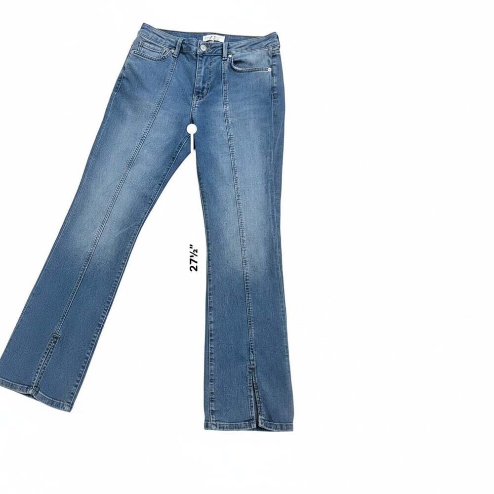 Free People We the Free Flare Jeans Front Pintuck Seam Blue Size 26 Mid Rise - Picture 16 of 16